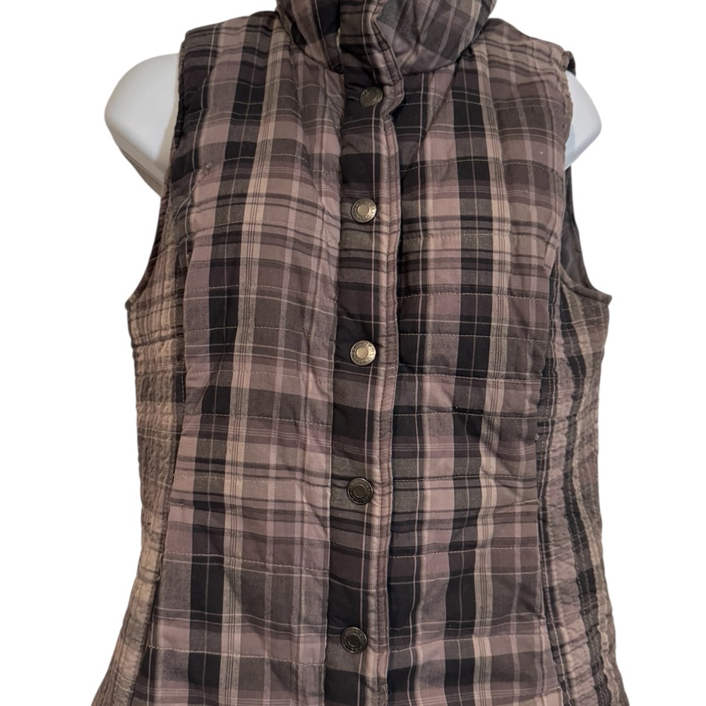 Bandolino Plaid Button Down Vest - Black and Purple